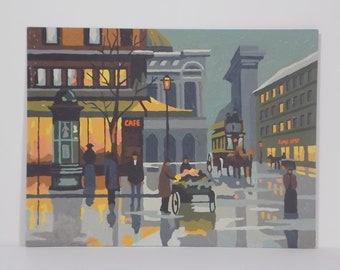 Oil Paint By Numbers Street Scene with Horse Drawn Carriage, Unframed