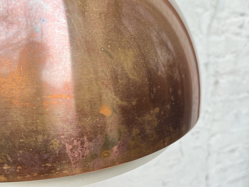 Large Vintage Copper Dome Hanging Pendant Lamp with Original Metal Diffuser image 5