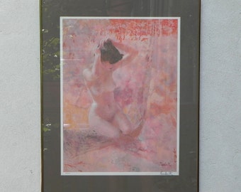 Large Framed Nude in Pinks by Thornton Utz, 1980, Signed Limited Edition Print