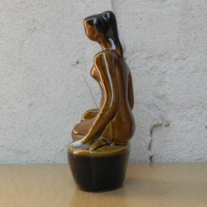 Small Vintage Ceramic Glazed Brown Female Nude Table Sculpture image 3