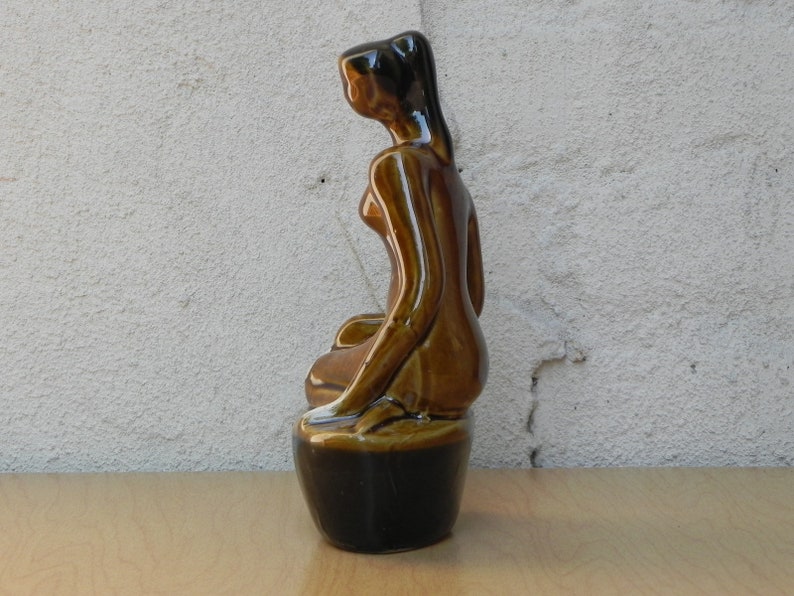 Small Vintage Ceramic Glazed Brown Female Nude Table Sculpture image 3