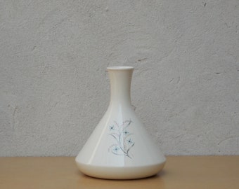 White Ceramic Fluted 1950s Vase with Blue & Pink Flowers