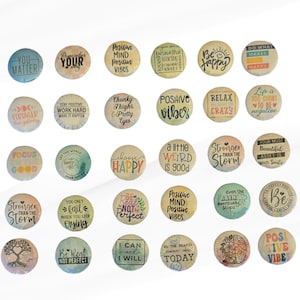 Positive geistige Gesundheit Buttons - 25 mm - Set mit 4 Inspirational Pins - Mehrfarbige Zufallspackung - aufbauende Zitate & Affirmationen