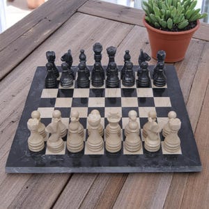 Handmade Marble Chess Set: Black & Verona Stone Board Game