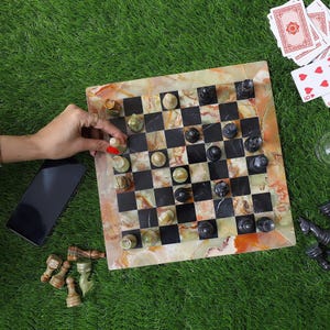 Handmade Marble Chess Set: Green & Black Stone Board, Classic Style