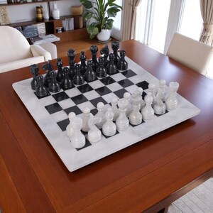 Marble Chess Set, Marble Chess Board Set, White & Black, Elegant Gift for Housewife