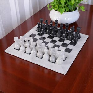 Handmade Marble Chess Set, Marble Chess Décor, White & Black, Artistic Gift for Brother