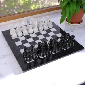 Marble Chess Board Game | Marble Chess Pieces | Stone Chess Set | Black & White | Artistic Gift for Birthday
