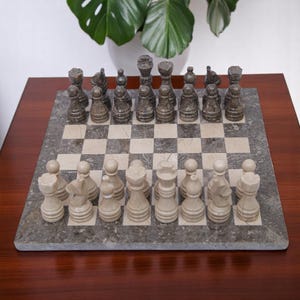 Handmade Stone Marble Chess Set: Gray & Verona Board Game