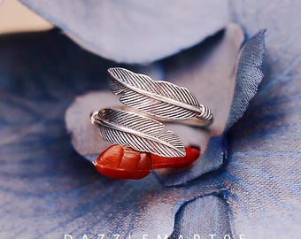 Anillo de plumas de plata esterlina S925, ajustable, estilo hip hop, para hombres y mujeres.