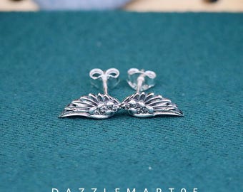 Angel Wing Feather Sterling Silver Stud Earrings, Delicate Guardian Symbol, Ethereal S925 Jewelry