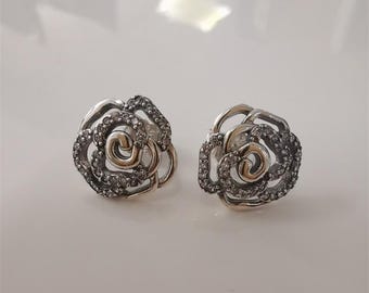 pandora s925 ale rose silver stud earrings
