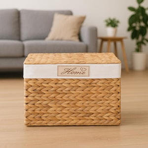 Water Hyacinth Wicker Storage Trunk: Rustic Bedroom Toy Box with Lid