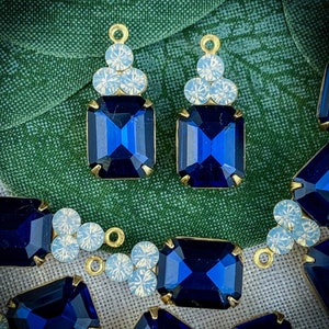 Montana Blue / White Opal Rhinestone Pendants / Drops / Charms - 19mm - 2 Pieces