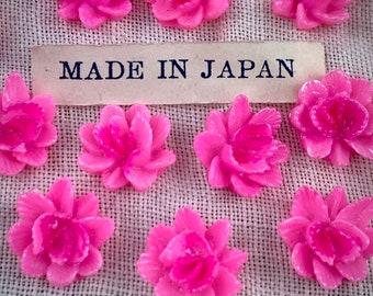 Vintage occupied Japanese pink hand painted Celluloid flowers (6 pcs)