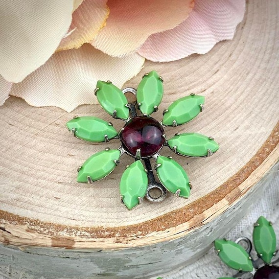 Vintage Swarovski Apple Green Flower Connectors! the Centers Are