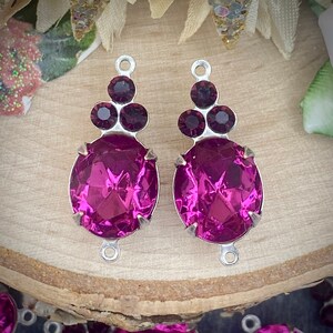 Vintage Swarovski Fuschia i Amethyst Rhinestone Connectors - 24 mm - 2 sztuki