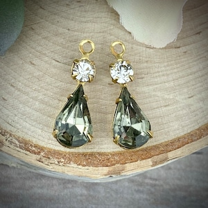 Gorgeous Swarovski Crystal And Black Diamond Teardrop Drops - 23mm - 2 Pieces