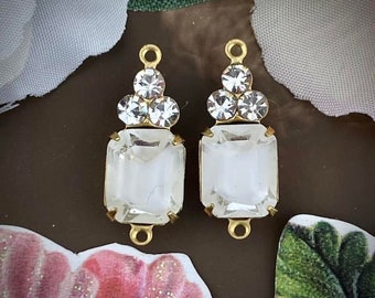 Witte Moonglow Givré vintage rechthoekige verbindingsstukken / schakels verfraaid met super sprankelend Swarovski-kristal - 21 mm - 2 stuks