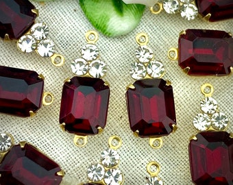 Connettori/collegamenti in vetro rosso granato vintage con accenti in cristallo Swarovski - 19 mm - 2 pezzi