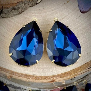 Large Montana Blue Teardrop Drops / Charms / Pendants - 37mm - 2 Pieces