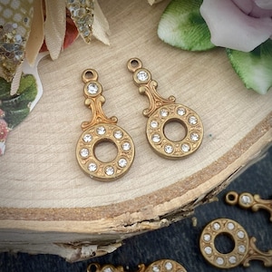 Vintage Western German Raw Brass Solid Swarovski Crystal Round Drops - 20mm - 2 Pieces