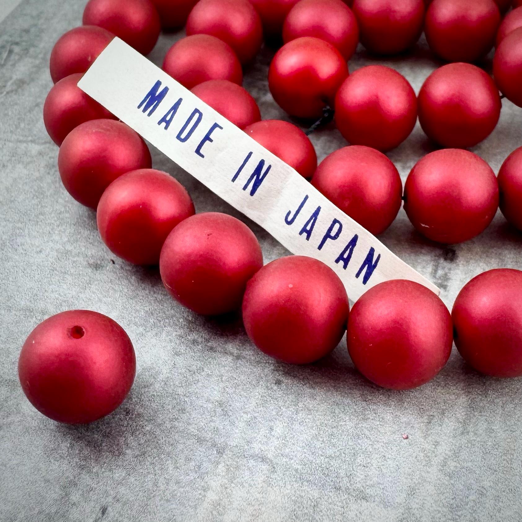 Vintage Japanese Berry Red Matte Satin Metallic Pearl Acrylic