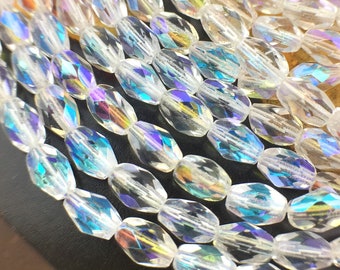 Czech crystal AB 7x4mm fire polished oval beads (25 pcs or 300 pieces) wholesale