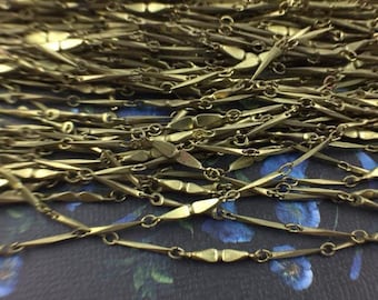 Vintage Raw Brass Bar Chain Faceted - 11mm and 15mm links - 1 Foot