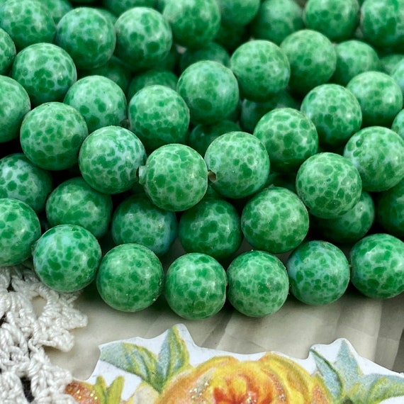 Vintage Japanese Occupation 8mm Green Peking Glass Speckled Dotted