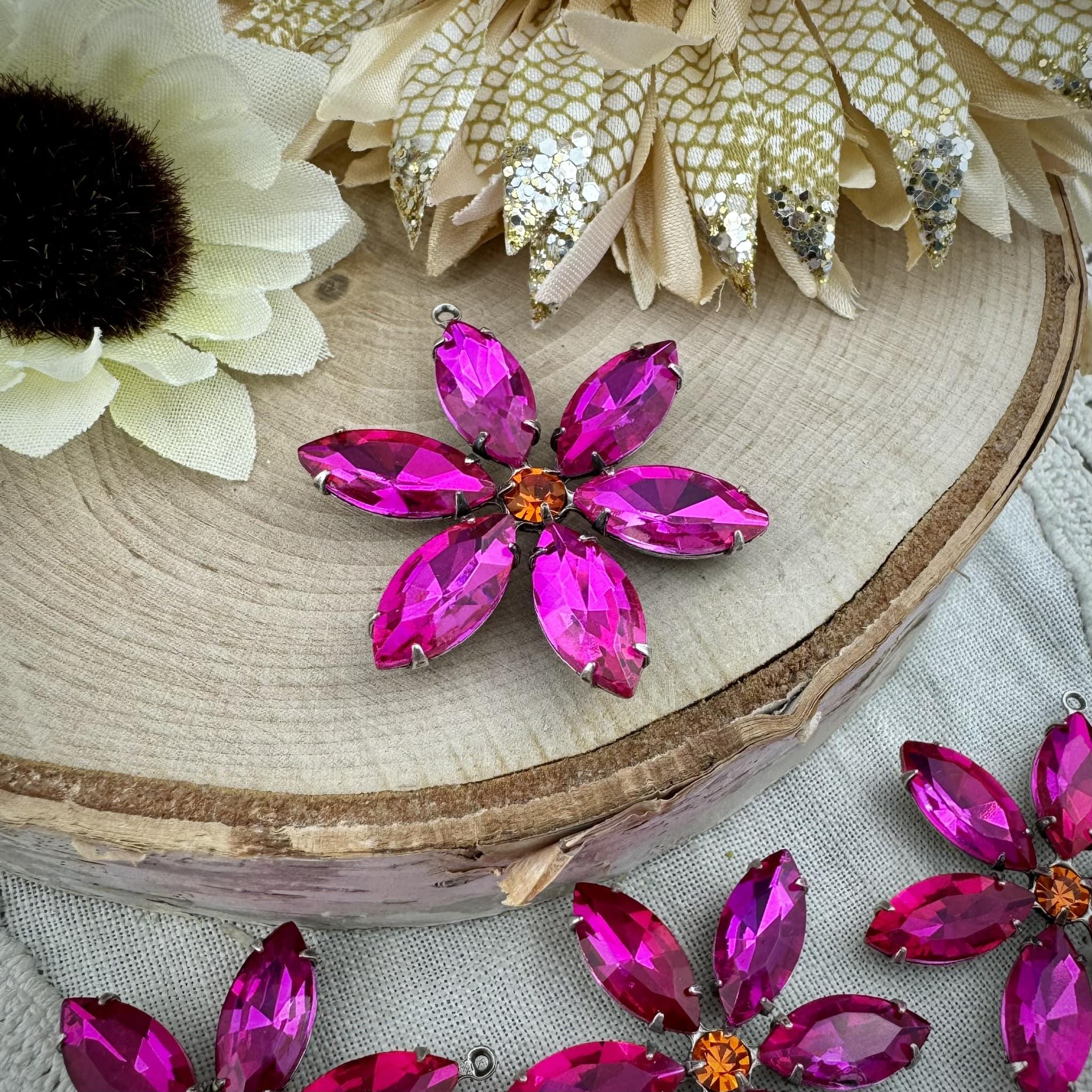 Swarovski Sun and Fuchsia Pink Crystal Large 6 Petal Flower