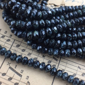 Jet Black Picasso Finish 3x5mm Rondelle Czech Fire Polished Beads (50pcs or 600pcs)