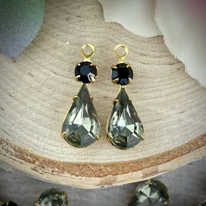 Gorgeous Swarovski Jet And Black Diamond Teardrop Drops - 23mm - 2 Pieces