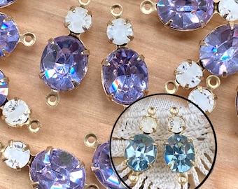 Vintage Swarovski alexandrite purple/blue color changing and Weiss (White) givre crystal connectors rhinestone components (2 pieces)