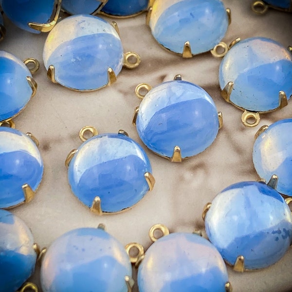 Vintage Light Blue Milky White Opal Glass Pendants / Drops / Charms - 11mm - 2 Pieces