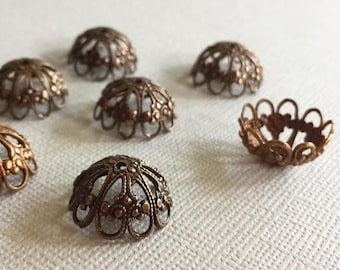 Grote vintage antiek messing vergulde filigraankralenkapjes - 16 mm - 4 stuks