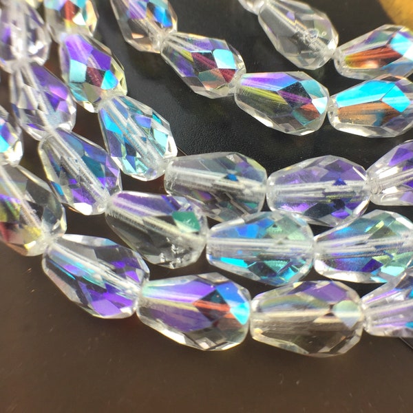 Czech crystal AB 10x7mm fire polished teardrop beads (25 pcs or 300 pieces) wholesale