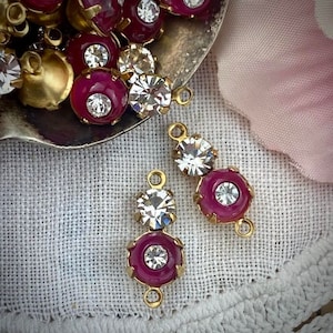 Vintage Crystal in Fuchsia And Crystal Rhinestone Connectors / Links - 16mm - 1 Piece