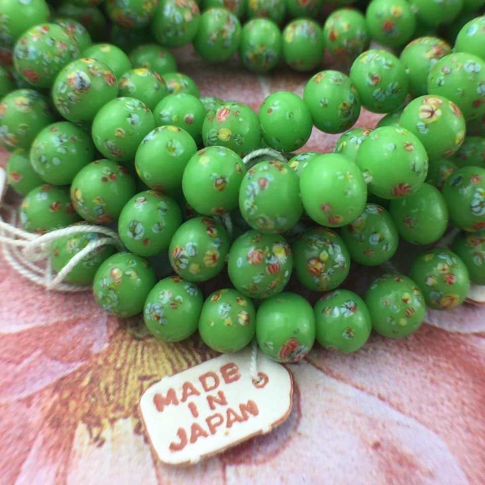 Vintage Miriam Haskell Cherry Brand Occupied Japanese Green Tombo Glass Beads Japan - 8mm - 4 Beads