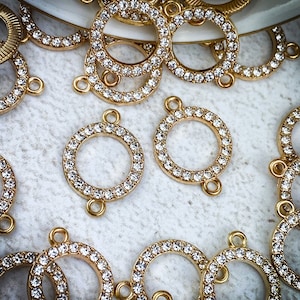 Gorgeous Crystal Rhinestone Round Gold Plated Connector Links - 23mm - 2 Pieces