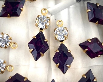 Vintage Swarovski Dark amethyst purple and crystal diamond drops (2 pieces)