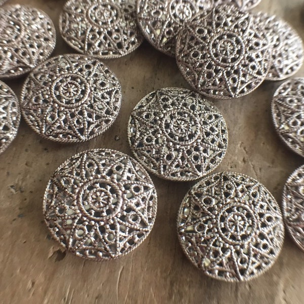 Vintage Italian Filigree Sparkly Floral 18mm Button Cabochons (2pcs)