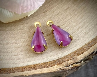 Vintage Moonglow Silk Glass Sabrina Teardrop Drops Blauw en Fuchsia - 13mm - 4 Stuks