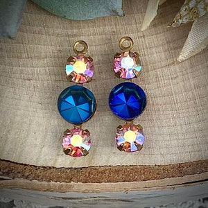 Swarovski Light Rose Ab Bermuda Blue Little Drops / Charms - 19mm - 4 Pieces