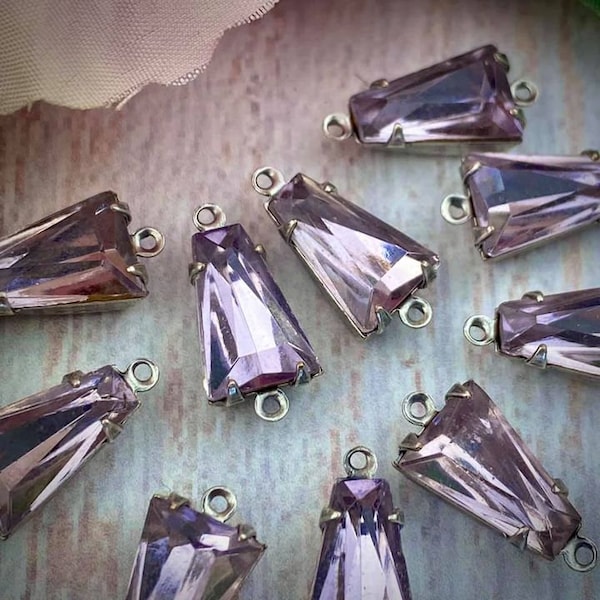 Vintage Very Light Amethyst / Pale Purple Keystone Connectors In Silver Tone - 17mm - 2 Pieces