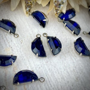 Dark Montana Blue Half Moon Drops In Silver Tone - 13mm - 4 Pieces (two pair, 2 Left and 2 Right Facing)