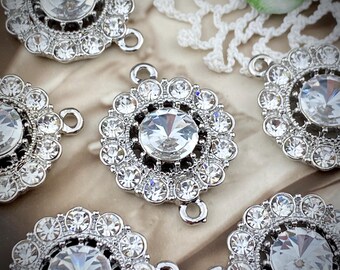Silver Plated Super Sparkly Swarovski Encrusted Rhinestone Round Connectors - 27mm - 2 Pieces