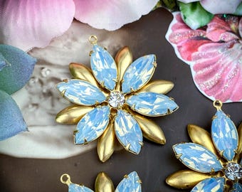 Milky White Opal Large 12 Petal Flower Pendants / Charms / Drops - 38mm - 1 Piece