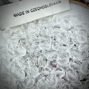 Vintage Czechoslovakian (Czech) Super Sharp Cut Fire Polished Crystal Beads - 8mm - 50 Pieces