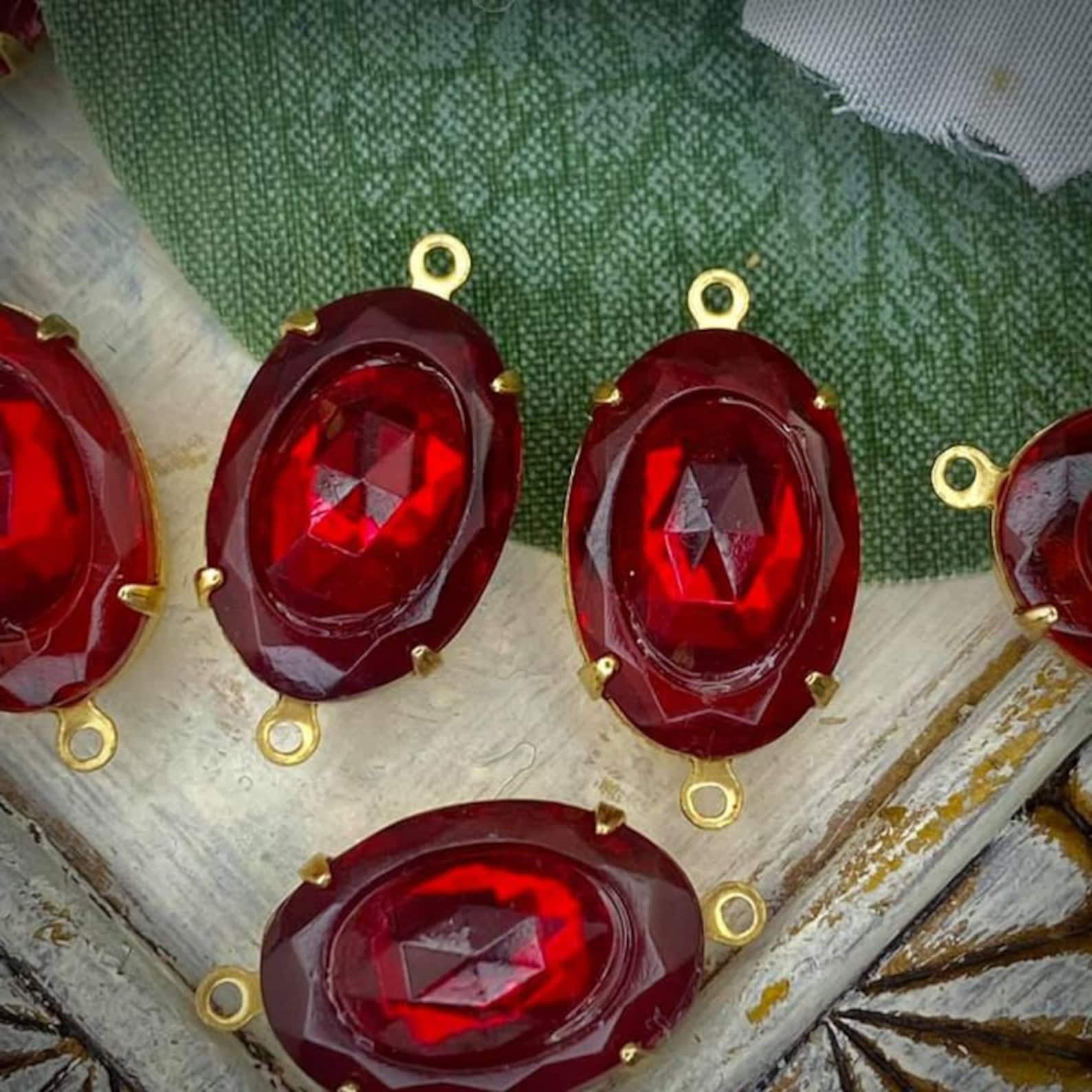 Ruby Red Oval Rhinestone Connectors / Links With Ruby Rose Cut Centers ...